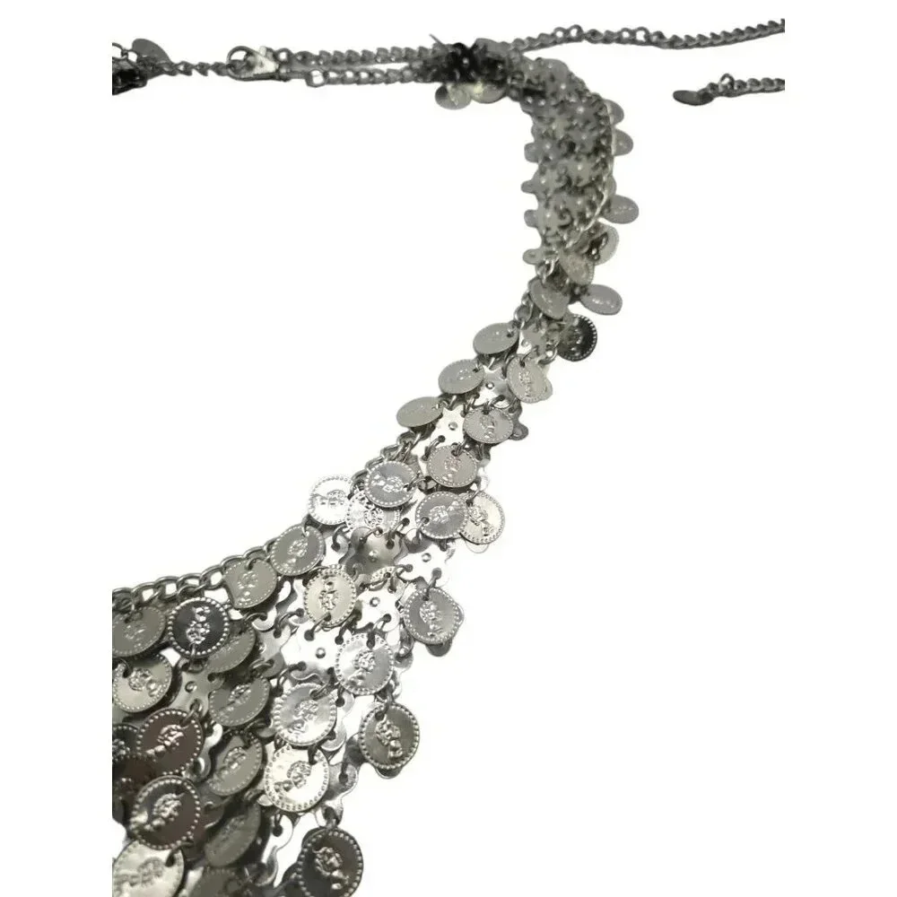 Belly Dancer Coin Belt Silver Tone Adjustable Vintage 44